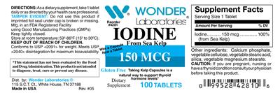 Photo of the Wonder Laboratories Iodine from Sea Kelp 150 mcg label