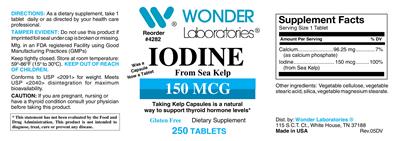 Photo of the Wonder Laboratories Iodine from Sea Kelp 150 mcg label