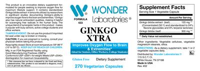 Photo of the Wonder Laboratories Ginkgo Xtra label