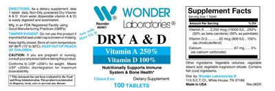 Photo of the Wonder Laboratories Dry A & D label