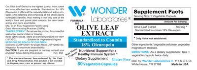 Photo of the Wonder Laboratories Olive Leaf Extract label