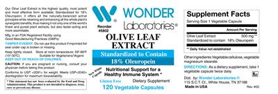 Photo of the Wonder Laboratories Olive Leaf Extract label
