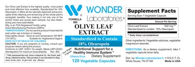 Photo of the Wonder Laboratories Olive Leaf Extract label