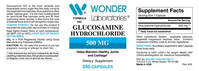 Photo of the Wonder Laboratories Glucosamine Hydrochloride 500 mg label