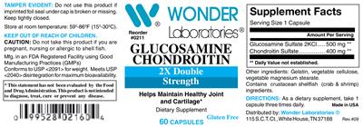 Photo of the Wonder Laboratories Glucosamine Chondroitin 2X Double Strength label