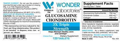Photo of the Wonder Laboratories Glucosamine Chondroitin 3X Triple Strength label