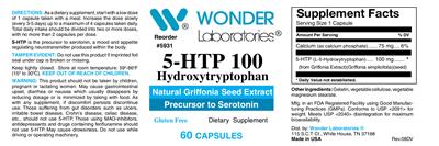 Photo of the Wonder Laboratories 5-HTP 100 label