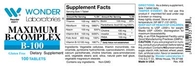 Photo of the Wonder Laboratories Maximum B-Complex label