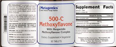 Photo of the Metagenics 500-C Methoxyflavone label