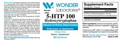 Photo of the Wonder Laboratories 5-HTP 100 label