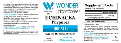 Photo of the Wonder Laboratories Echinacea Purpurea 400 mg label