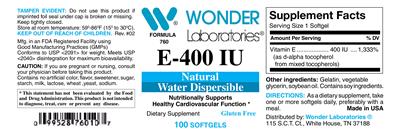 Photo of the Wonder Laboratories E-400 IU label