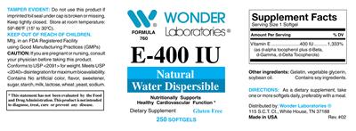 Photo of the Wonder Laboratories E-400 IU label