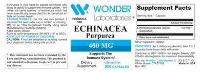Photo of the Wonder Laboratories Echinacea Purpurea 400 mg label