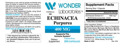 Photo of the Wonder Laboratories Echinacea Purpurea 400 mg label