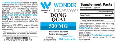 Photo of the Wonder Laboratories Dong Quai 530 mg label
