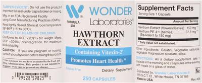 Photo of the Wonder Laboratories Hawthorn Extract label