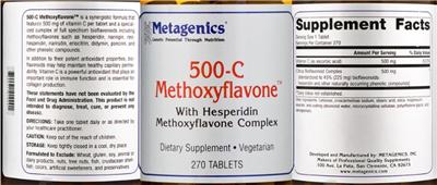 Photo of the Metagenics 500-C Methoxyflavone label