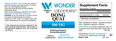 Photo of the Wonder Laboratories Dong Quai 500 mg label