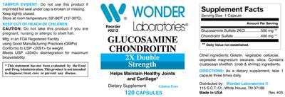 Photo of the Wonder Laboratories Glucosamine Chondroitin 2X Double Strength label