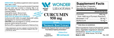 Photo of the Wonder Laboratories Curcumin 950 mg label