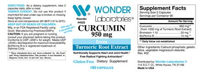 Photo of the Wonder Laboratories Curcumin 950 mg label