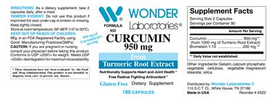 Photo of the Wonder Laboratories Curcumin 950 mg label