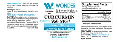 Photo of the Wonder Laboratories Curcumin 950 mg label