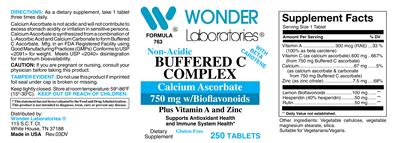 Photo of the Wonder Laboratories Non-Acidic Buffered C Complex label