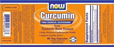 Photo of the NOW Curcumin From Turmeric Root Extract label