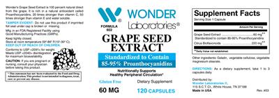 Photo of the Wonder Laboratories Grape Seed Extract 60 mg label