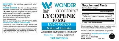 Photo of the Wonder Laboratories Lycopene 10 mg label
