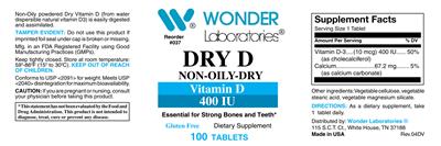 Photo of the Wonder Laboratories Dry D 400 IU label