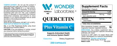 Photo of the Wonder Laboratories Quercetin plus Vitamin C label
