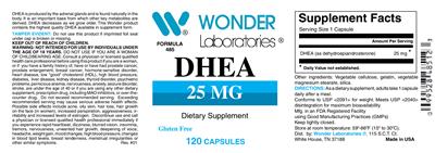 Photo of the Wonder Laboratories DHEA 25 mg label