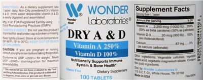 Photo of the Wonder Laboratories Dry A & D label