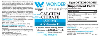 Photo of the Wonder Laboratories Calcium Citrate 1,500 mg + Vitamin D label