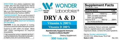 Photo of the Wonder Laboratories Dry A & D label