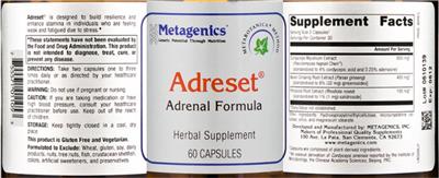 Photo of the Metagenics Adreset label