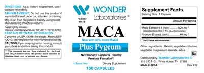 Photo of the Wonder Laboratories MACA plus Pygeum label