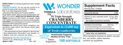 Photo of the Wonder Laboratories 3X Triple Strength Cranberry Concentrate label