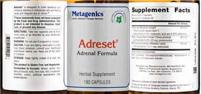 Photo of the Metagenics Adreset label