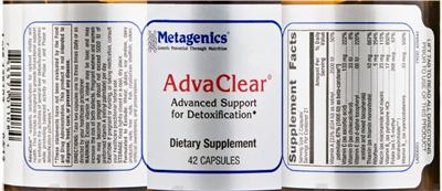 Photo of the Metagenics AdvaClear label