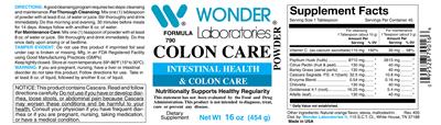 Photo of the Wonder Laboratories Colon Care Powder label