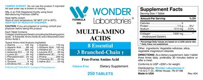 Photo of the Wonder Laboratories Multi-Amino Acids label