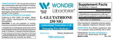 Photo of the Wonder Laboratories L-Glutathione 250 mg label