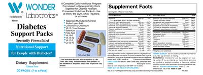 Photo of the Wonder Laboratories Diabetes Support Packs label