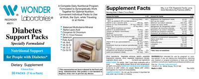 Photo of the Wonder Laboratories Diabetes Support Packs label