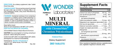 Photo of the Wonder Laboratories Multi Mineral with ChromeMate label