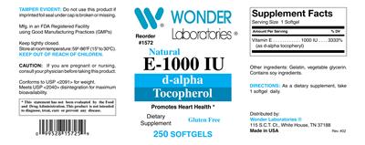 Photo of the Wonder Laboratories Natural E-1000 IU label